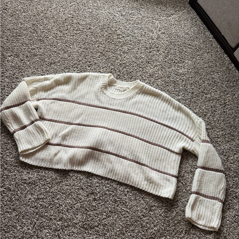 moon & madison Cream and Brown Striped Sweater